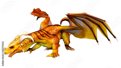 3D Rendering Fairy Tale Dragon on White