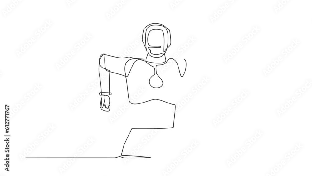 Animated self drawing of continuous line draw robot standing with angry gesture. Emotional in rage. Feeling anger. Humanoid cybernetic organism. Robotic development. Full length single line animation Animated self drawing of continuous line draw robot standing with angry gesture. Emotional in rage. Feeling anger. Humanoid cybernetic organism. Robotic development. Full length single line animation