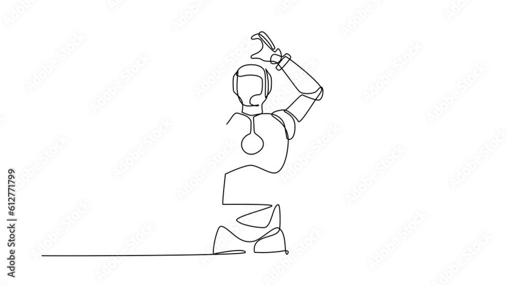 Self drawing animation of single line draw robot standing with making ...