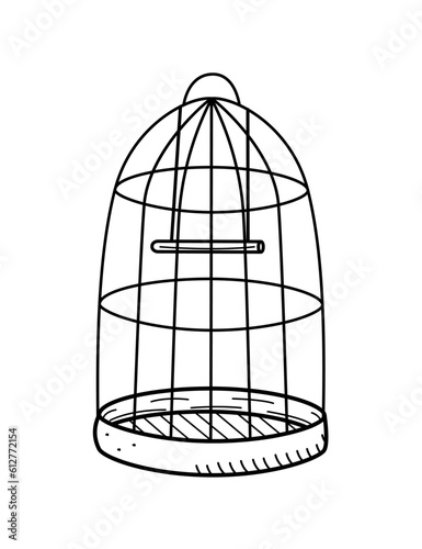 A cage for a parrot or domestic birds. Vector doodle illustration of a cage for keeping birds in the house.