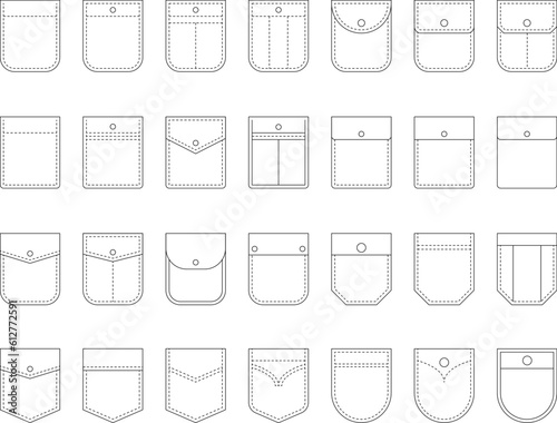 Patch pocket icon for clothing. Isolated line vector illustration.