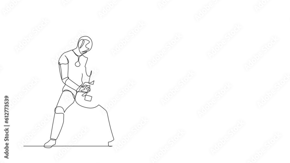 Animated self drawing of continuous line draw robot guitarist perform playing electric guitar on stage. Humanoid robot cybernetic organism. Future robot development. Full length single line animation Animated self drawing of continuous line draw robot guitarist perform playing electric guitar on stage. Humanoid robot cybernetic organism. Future robot development. Full length single line animation