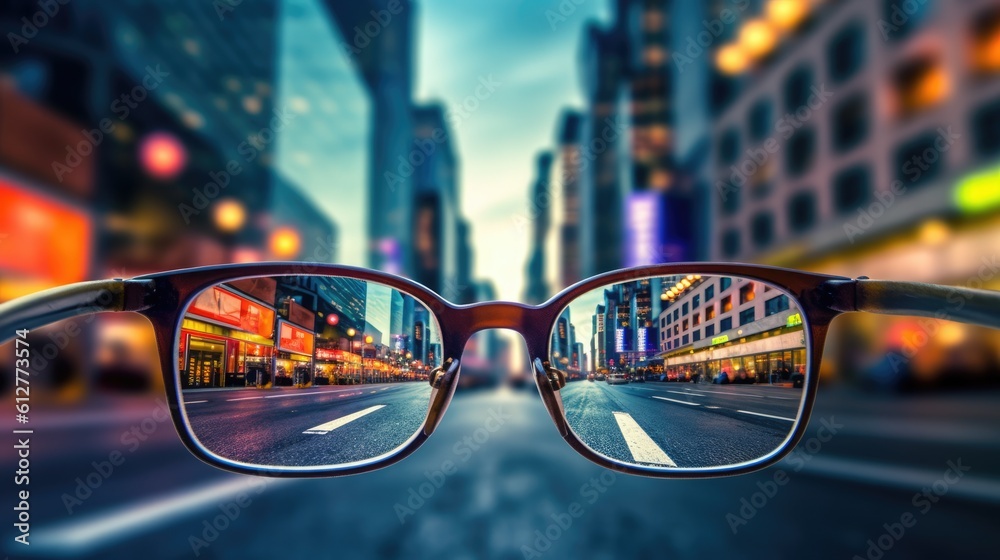 Glasses make the world around you brighter, blurry background, ai - obrazy, fototapety, plakaty 
