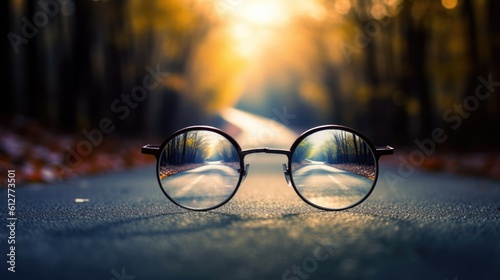 Glasses make the world around you brighter, blurry background, ai