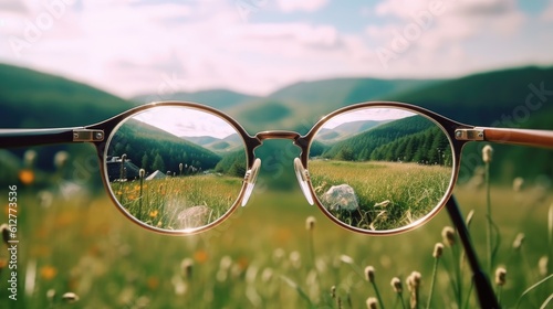 Glasses make the world around you brighter, blurry background, ai
