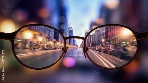 Glasses make the world around you brighter, blurry background, ai
