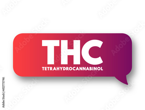 THC - Tetrahydrocannabinol is the principal psychoactive constituent of cannabis, text concept background