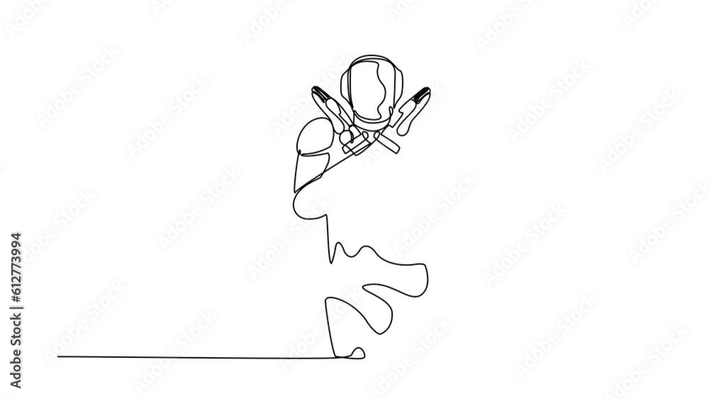 Self drawing animation of single one line draw robot standing with ...