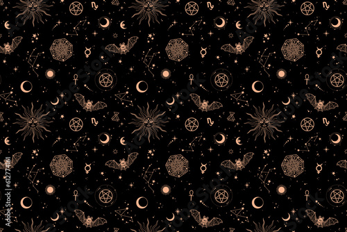 Photo Seamless pattern with different esoteric elements