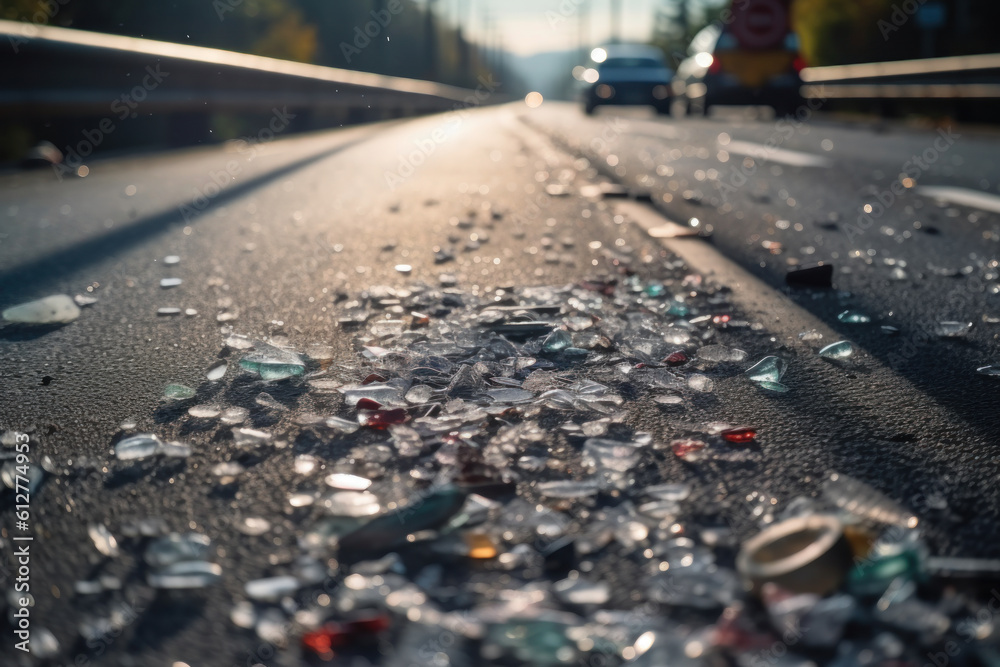small pieces of glass after an accident on the road generative ai small pieces of glass after an accident on the road generative ai