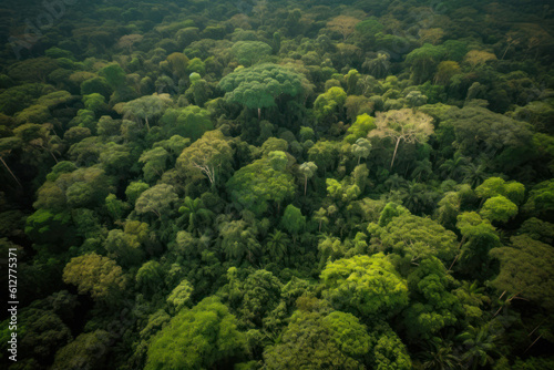 green dense jungle from above aerial .generative ai