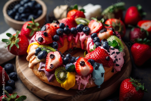 cake with cream and fresh fruit and berries generative ai