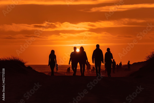 tourist excursion in the desert wit orange sun generative ai