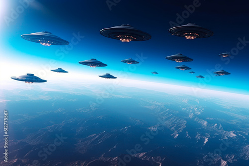ufo disc in the sky  flying saucers of extraterrestrial civilization generative ai