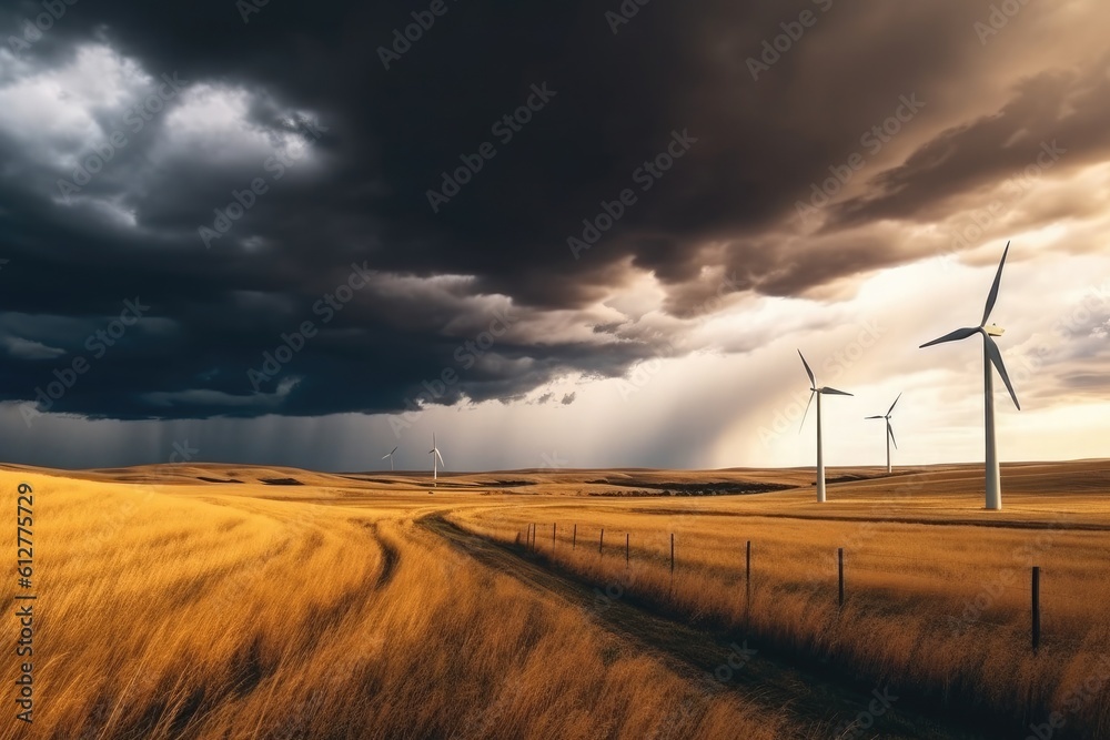 Obraz premium windmills stand in a wheat field