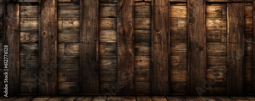 Old wooden wall with reinforcement. distressed 1800s style wooden wall abstract background. mine style wooden barrier wall. hand edited generative AI.