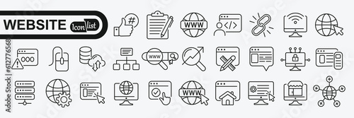 Website icon set. Containing web design, internet, content, SEO, hosting, server, homepage and e-commerce icon. 