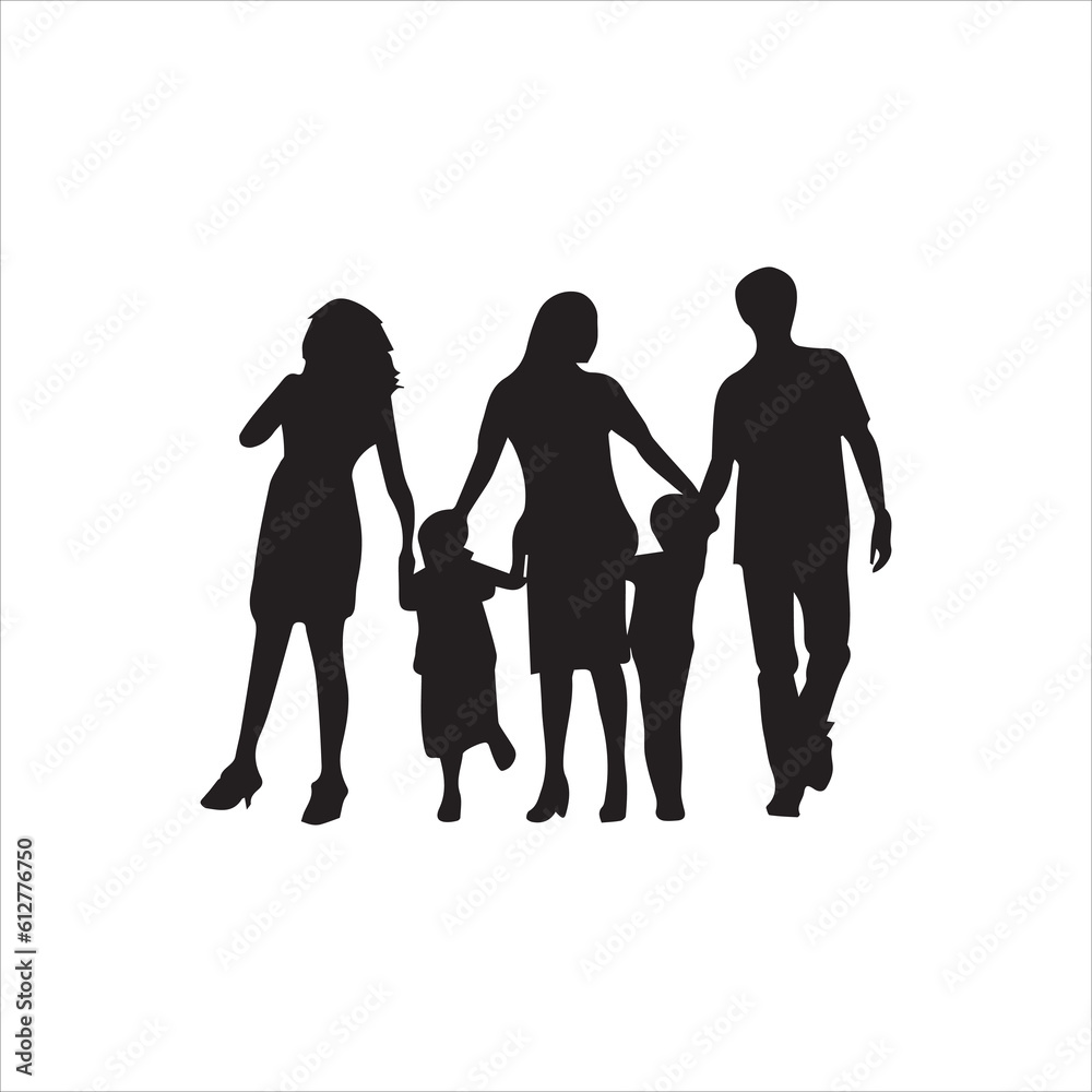 Five members of a family silhouette vector art