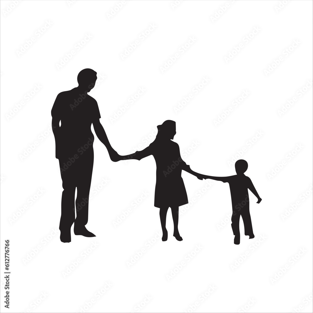 Three persons family silhouette vector art.
