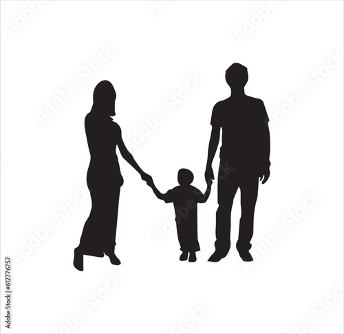 Little baby with parents silhouette vector art.