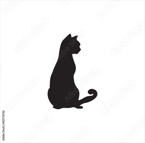 One sitting cat silhouette vector art.