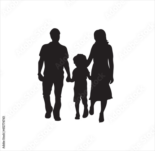 Three members of a family silhouette vector art.