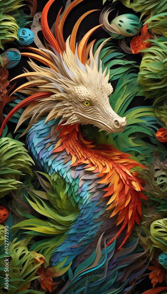 Quilled Green Dragon: Symbol of 2024 in Chinese Calendar. Created using generative AI tools Quilled Green Dragon: Symbol of 2024 in Chinese Calendar. Created using generative AI tools