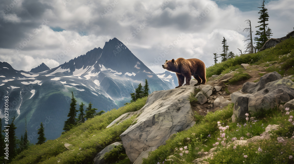 grizzly bear created with generative AI - obrazy, fototapety, plakaty 