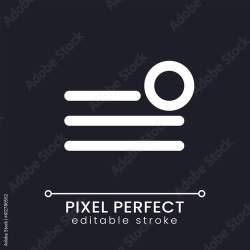 Notification from main menu pixel perfect white linear ui icon for dark theme. Communication. Vector line pictogram. Isolated user interface symbol for night mode. Editable stroke. Poppins font used