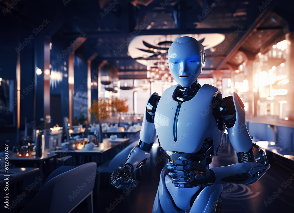 robot technology serve as waiter in modern restaurant,Ai Generative