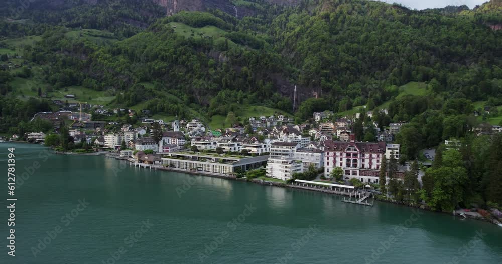 Picturesque Lakeside town of Vitznau, Switzerland on Lake Lucerne, Aerial Picturesque Lakeside town of Vitznau, Switzerland on Lake Lucerne, Aerial