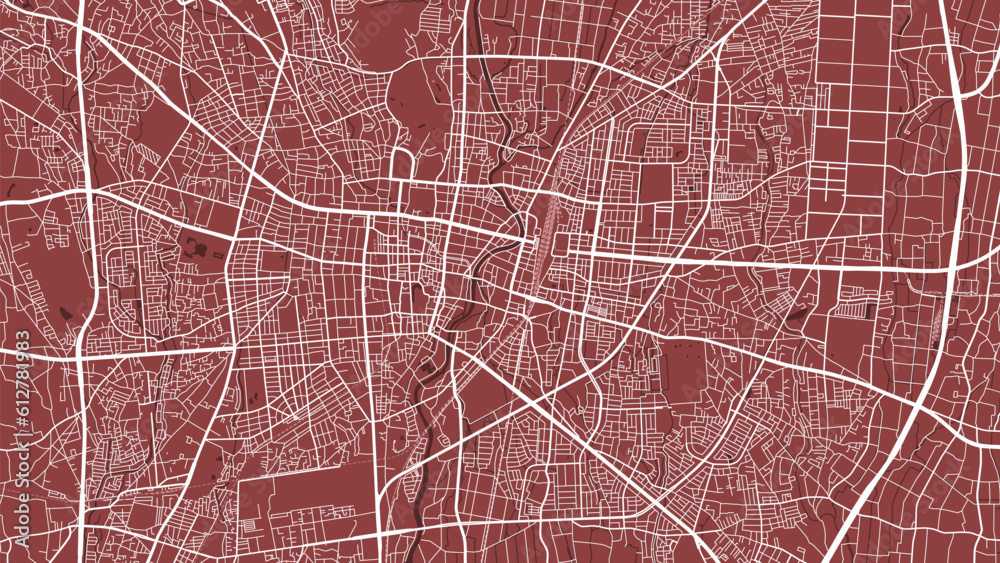Red vector map of Utsunomiya, Japan. Urban city road map art poster illustration.