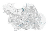 Surabaya map. Detailed map of Surabaya city administrative area. Cityscape panorama illustration. Road map with highways, streets, rivers.