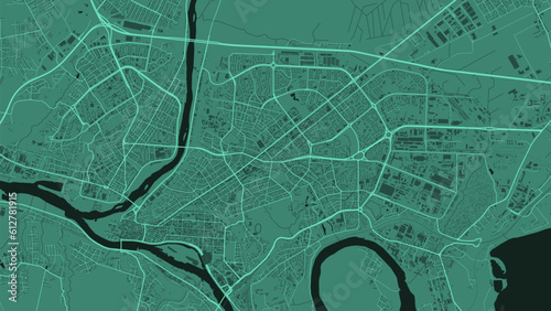 Kaunas city background map, green urban area municipal map, 1920 1080. River Neman and Neris, roads and railway, buildings and parks.