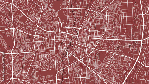 Red vector map of Utsunomiya, Japan. Urban city road map art poster illustration.