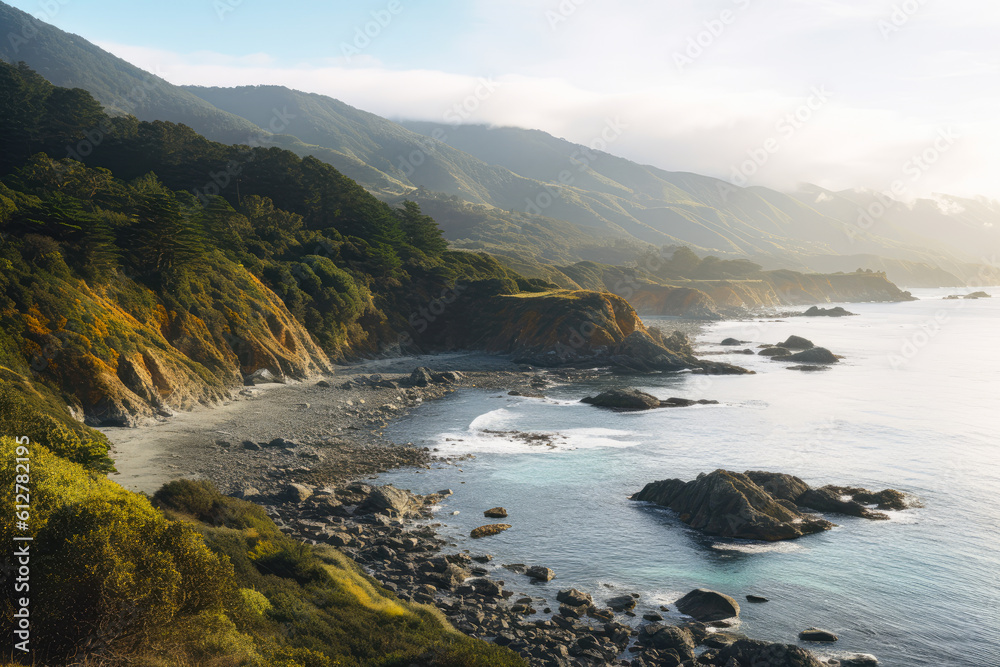 Scenery overlooking the ocean with rocky land Scenery overlooking the ocean with rocky land