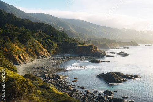 Scenery overlooking the ocean with rocky land