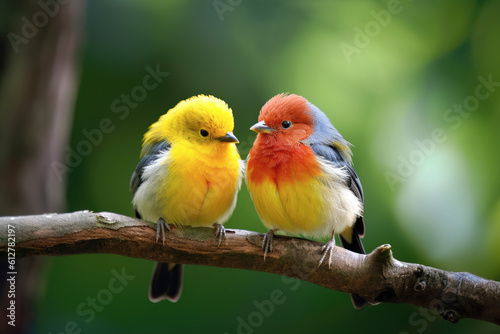 Two colorful birds are sitting on branch © Florian