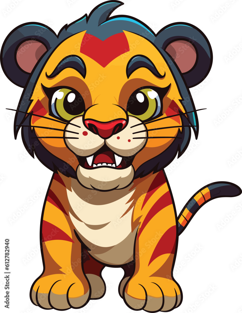 Cartoon Juneteenth Tiger Isolated On A White Background Cartoon Juneteenth Tiger Isolated On A White Background