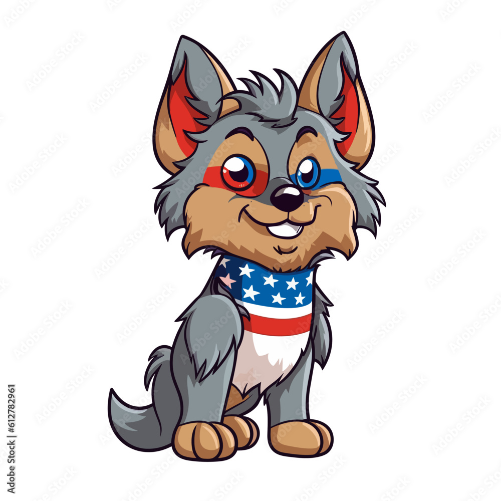 Cartoon Juneteenth Wolf Isolated On A White Background Cartoon Juneteenth Wolf Isolated On A White Background