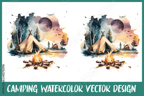 Watercolor Camping Vector Nature Inspire