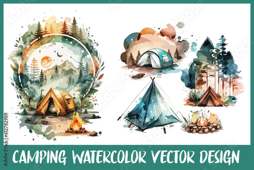 Watercolor Camping Vector Nature Inspire
