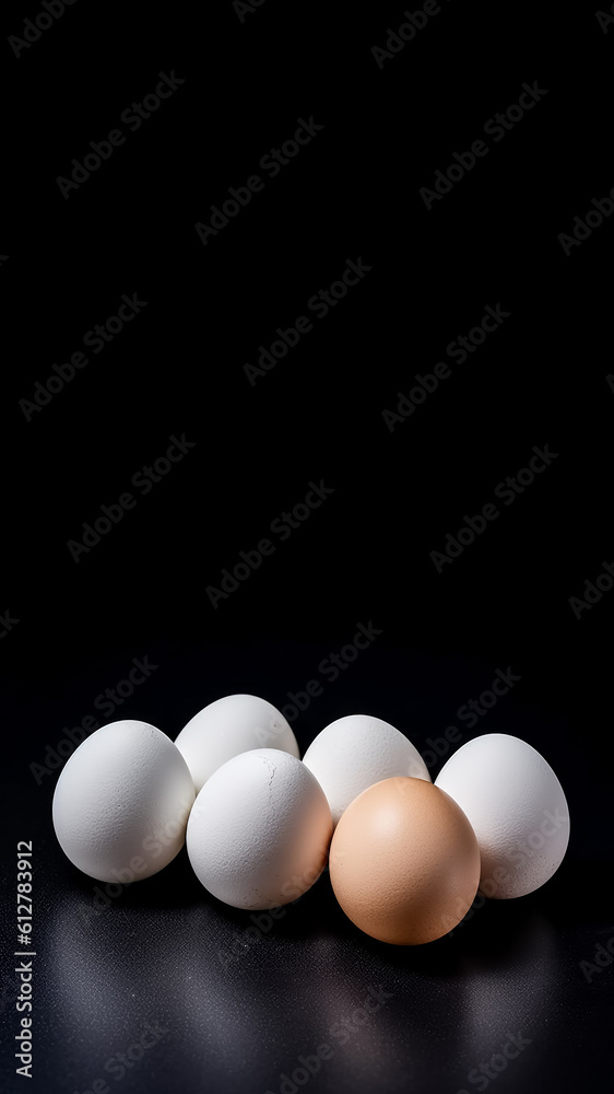 Minimalistic egg mockup and copy space with a black background, generative AI
Minimalistic egg mockup and copy space with a black background, generative AI