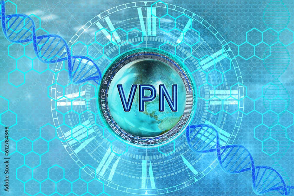Obraz premium Virtual Private Network lock on Earth model, control, limiting use of Internet, business VPN solutions enterprise to secure data communications and extend private network services while maintaining