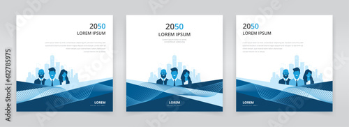 Modern and professional social media post template set with business people artwork for digital marketing or advertising purposes
