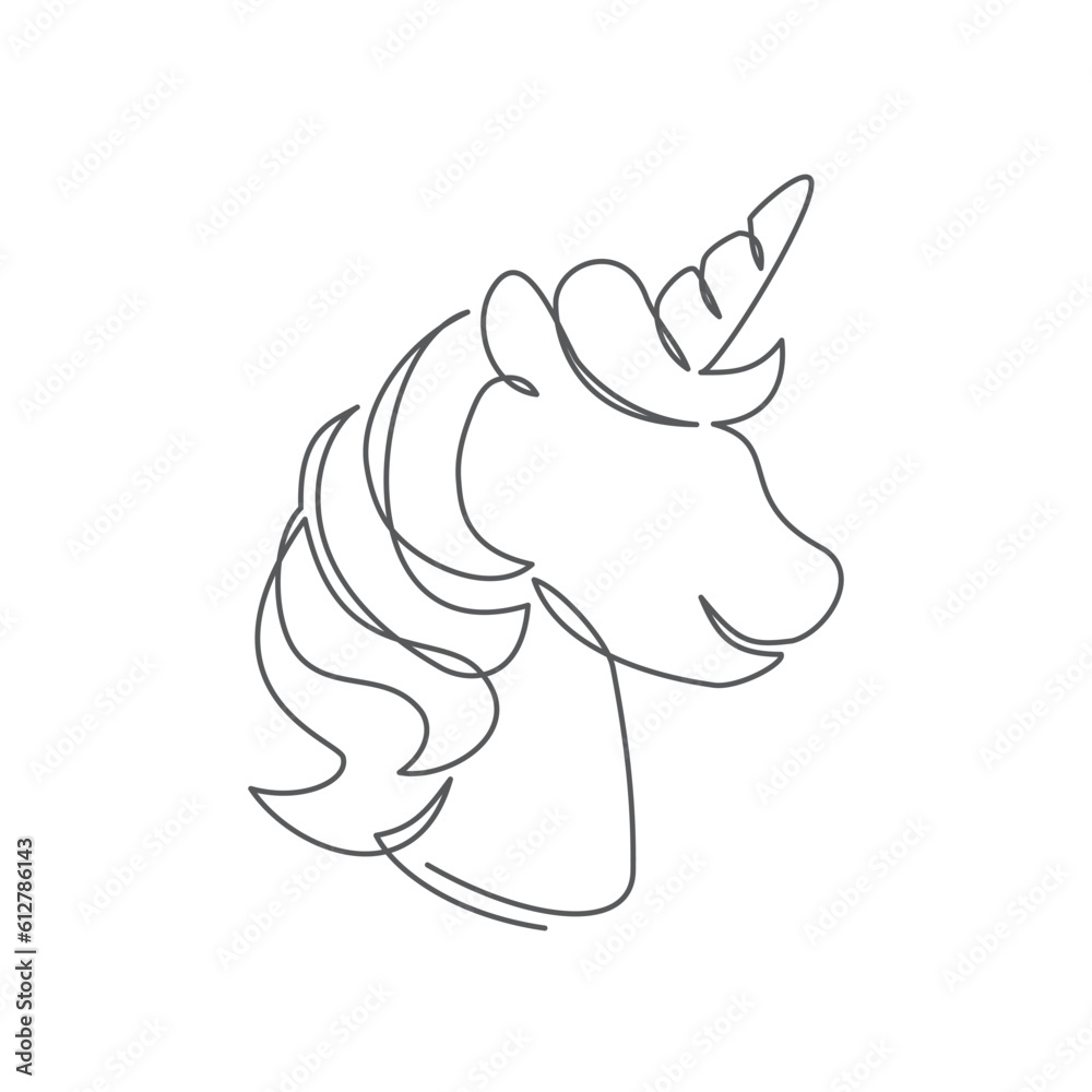 Unicorn One line drawing on white background