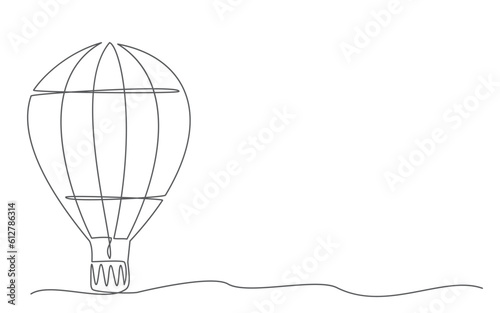 Hot air balloon One line drawing on white background
