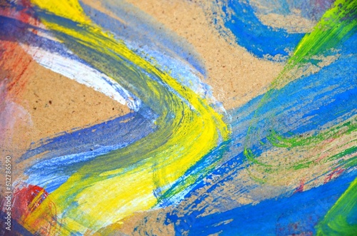 Hand drawn abstract brush strokes of bright acrylic colors, fragment of artwork