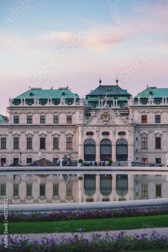 Belvedere palace in Vienna at pink sunset and beautiful clouds © Hannes