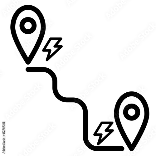 Line icon location from origin to destination. by electric power